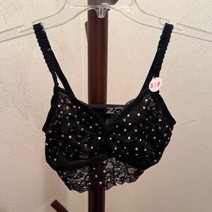 PINK Victoria's Secret Black Lace Bralette with Rhinestones NWT